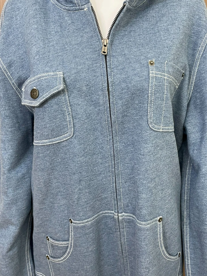 Sudadera con capucha azul XL vintage Lauren Ralph Lauren para mujer algodón denim cremallera completa cómoda Foto 2 de 4
