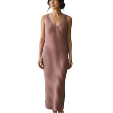 Ribbed Knit Dress Size Medium Soft Dusty Rose Sleeveless V Neck