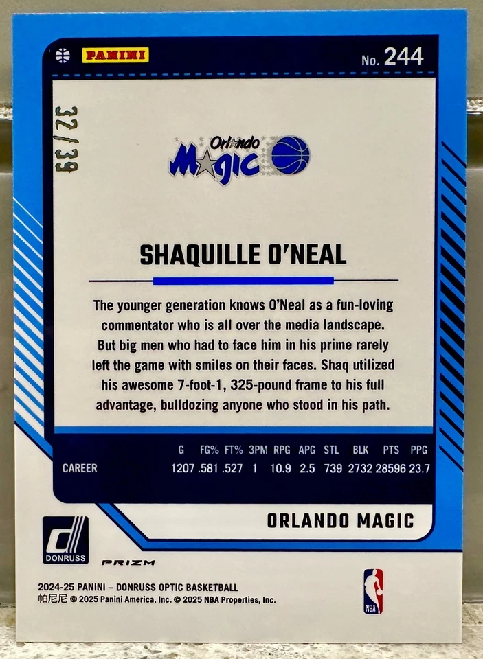 CAMISETA # PARTIDO! Shaquille óptico Donruss 2024 O'Neal 32/39! ¡VELOCIDAD NEGRA (1/1)! Foto 2 de 3
