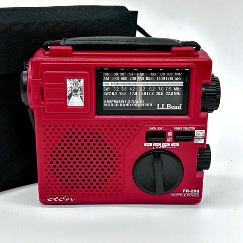 LL Bean Eton Radio FR-200 Emergency Short Wave AM/FM Hand Crank Red Eton TESTED!