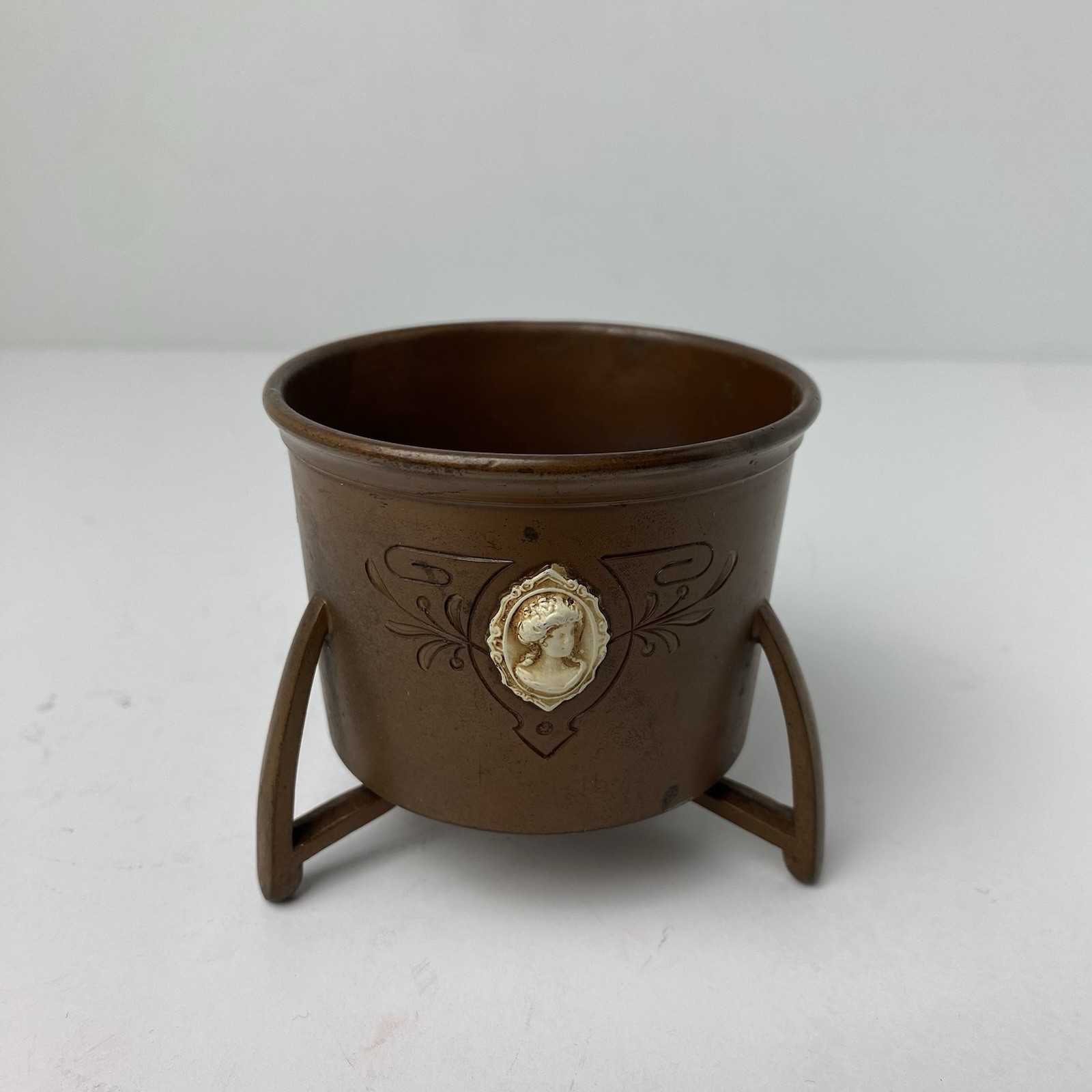 Benedict Athenic Bronze 1428 Footed Pot Planter Jar Cameo Arts & Crafts 2.75”