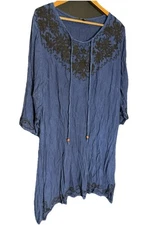 Just Love Embroidered Dress Size XL Cold Should Bell Sleeve Blue Babydoll Fit