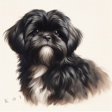 BLACK SHIH TZU Watercolour ART PRINT DOG Lover GIFT Christmas Birthday Present