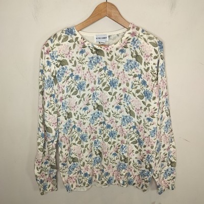 Alfred Dunner Floral Beaded Sweater Medium Women's Long Sleeve NEW