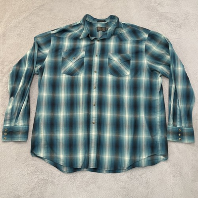 #ad Pendleton Frontier Shirt Pearl Snap 2xl Blue White Plaid Light Weight $55.99