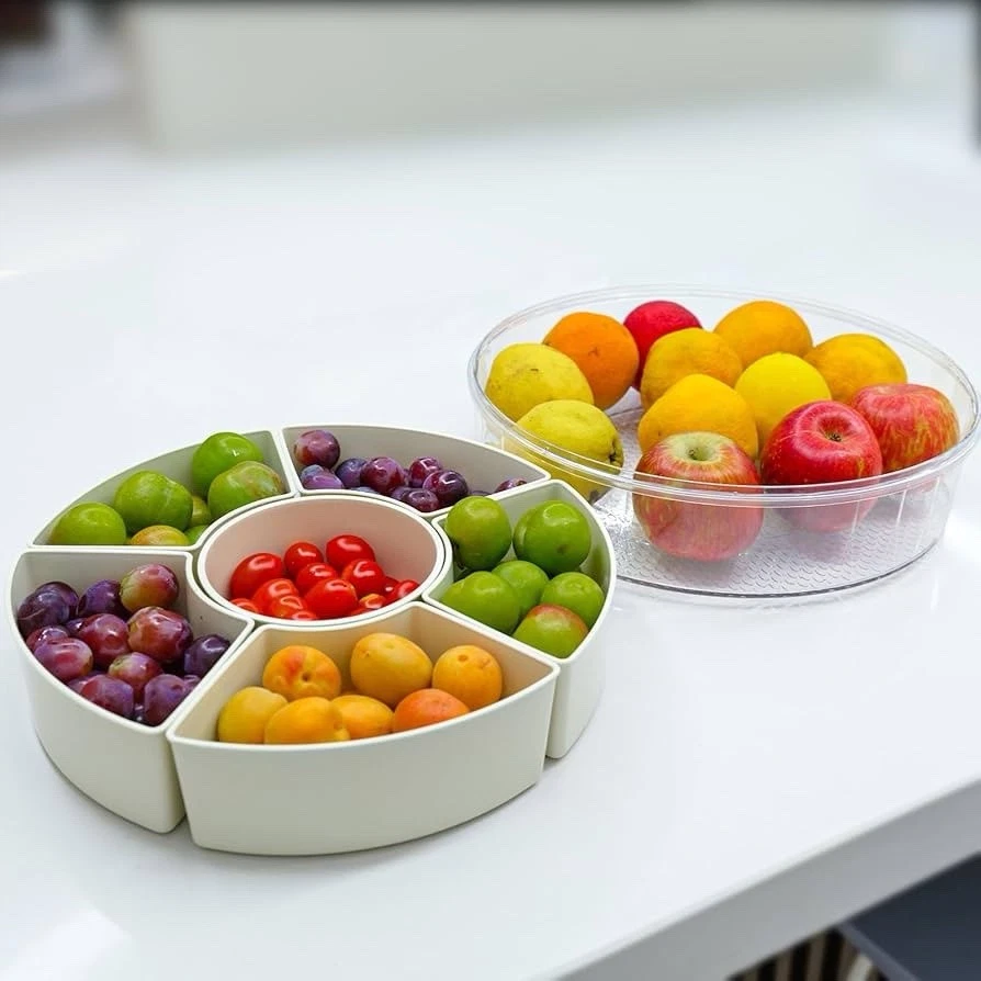 Divided Serving Tray with Lid and Handle 360-Degree Rotatable Base Snackle Box | - Image 4 of 4