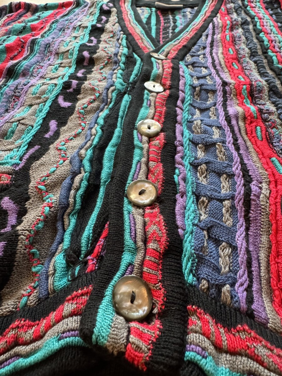Vintage COOGI Australia Cardigan XL 3D Knit Mercerized Cotton Made