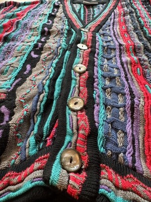 Vintage COOGI Australia Cardigan XL 3D Knit Mercerized Cotton Made