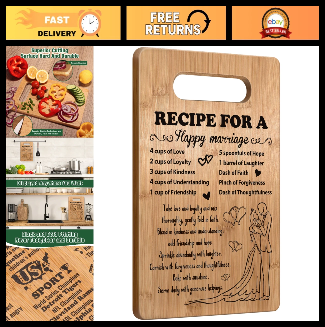 Personalized Wedding Gift for Couple 2026, Bridal Shower Cutting Board, Newlywed