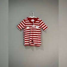 Kids Red/White Hanna Andersson Striped S/S Pajama Set Size 6-7 EUC