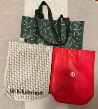 3 of Lululemon Reusable Shopping Gift Bag Yoga Logo Small Gray, Red /Large Green