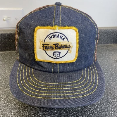 Vintage Farm Bureau Hat Cap Snapback Trucker Patch DENIM Mesh Made In USA 80’s - Image 1 of 4