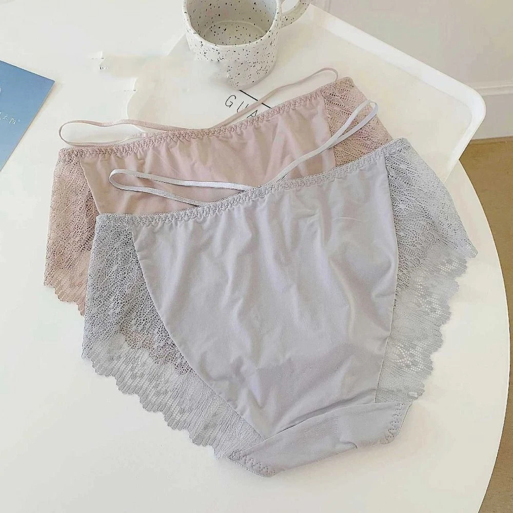 Color Hollow Out Sweet Briefs Korean Underwear Women Lace Panties Ice Silk