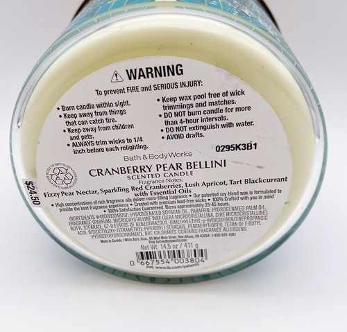 Bath & Body Works Cranberry Pear Bellini Scented 3 Wick Candle 14.5 Oz NEW - Picture 5 of 5