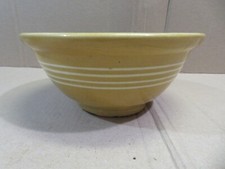 ANTIQUE 9 INCH  YELLOWARE BOWL 4 WHITE RAISED BANDS YELLOW WARE
