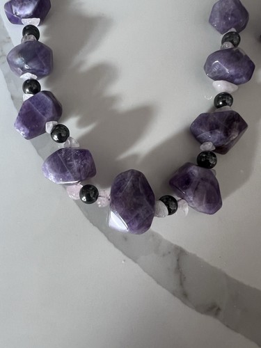 Beautiful Boho Amethyst & Quartz Necklace Bracelet Set Jewellery Natural Crystal - Picture 3 of 7