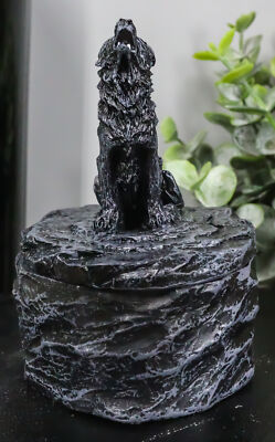 Ebros Single Howling Gray Alpha Wolf Mini Rounded Jewelry Decorative Box