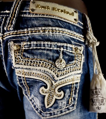 $180 Buckle Rock Revival Jeans ''Kai'' Leather Inserts Pockets Skinny 30 X 31