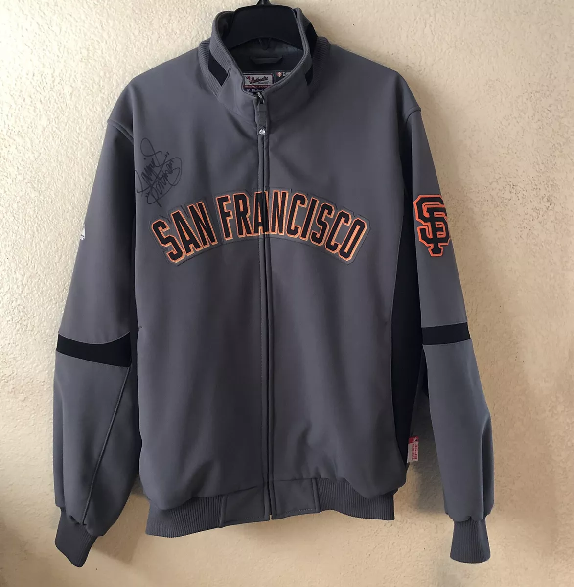 SF GIANTS JACKET MAJESTIC AUTOGRAPHED BY MANNY PACQUIAO RARE.