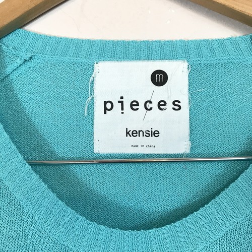 Kensie Pieces Turquoise Blue Striped Open Knit Sweater Size Medium - Picture 3 of 5