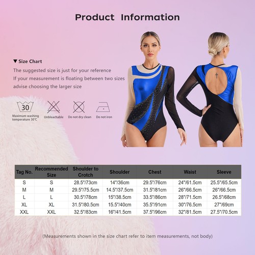 Women's Dance Leotard Long Sleeve Gymnastics Leotards Bodysuit Tops Dancewear - Picture 31 of 59