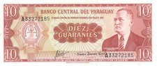 Paraguay  10  Guaranies  ND. 8.1963  P 196b  Series  A Uncirculated Banknote SF3