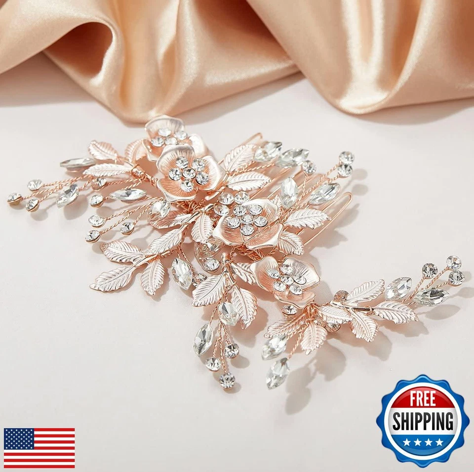 SWEETV Metal Hair Comb, Rhinestone Bridal Hair Clip - Handmade Wedding Hair A - Image 3 of 4