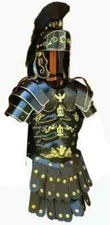 Armor Roman Muscle Armor Jacket with Shoulder & Medieval Helmet Black