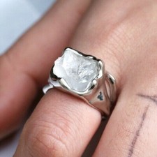 925 Sterling Silver Clear Quartz Crystal Point Wedding Engagement Ring Size 8