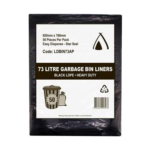 73 Litre Garbage Bin Liner Heavy Duty 920x760mm LDBIN73AP Pack of 50 - Picture 1 of 1