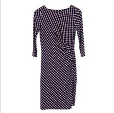 NWT Talbots Geometric Print Faux Wrap Dress 3/4 Sleeves Navy Red Sz S Petites 