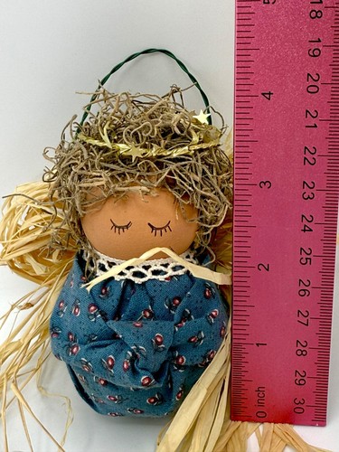Hecho a mano adorno de ángel de rafia cabeza de madera azul vestido floral Navidad 4" - Imagen 4 de 6
