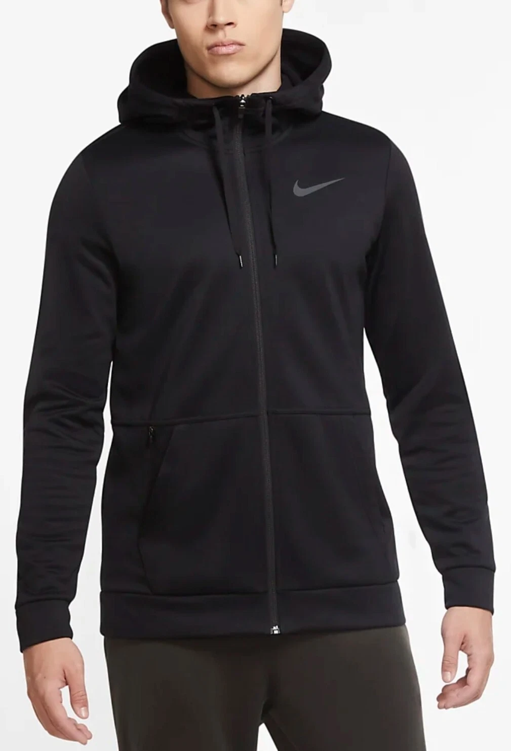 Nike Men Size M Therma Hoodie Full Zip Dri-FIT Jacket Pocket Training All Black