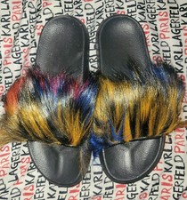 New valpeak multicolor furry slide shoes women's size 10 with comb