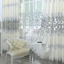 Grey Embroidered Sheer Curtain Door Drape European Window Treatment Set 1 Piece