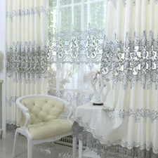 Grey Embroidered Sheer Curtain Door Drape European Window Treatment Set 1 Piece