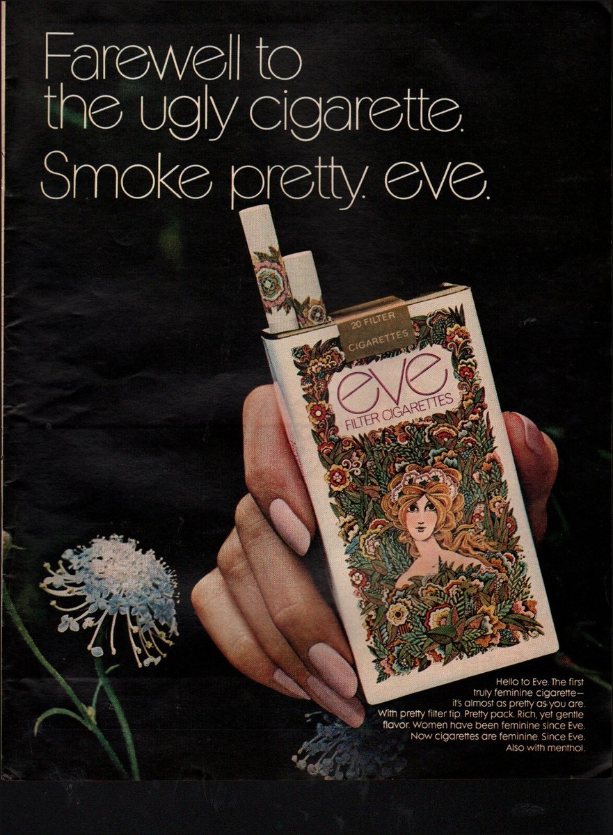 1970 Vintage ad eve filter cigarettes retro Tobacco Hippy Package art 3/14/23