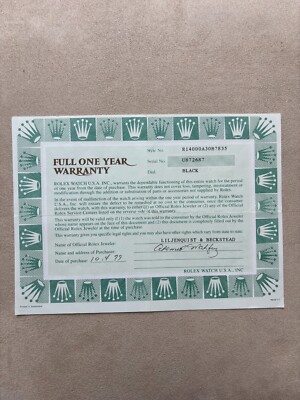 Rolex Air King / Date / Datejust Watch Warranty Guarantee Certificate 1994-2008