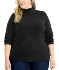 Karen Scott Plus Size Mock-Neck Top, Deep Black SZ 0X