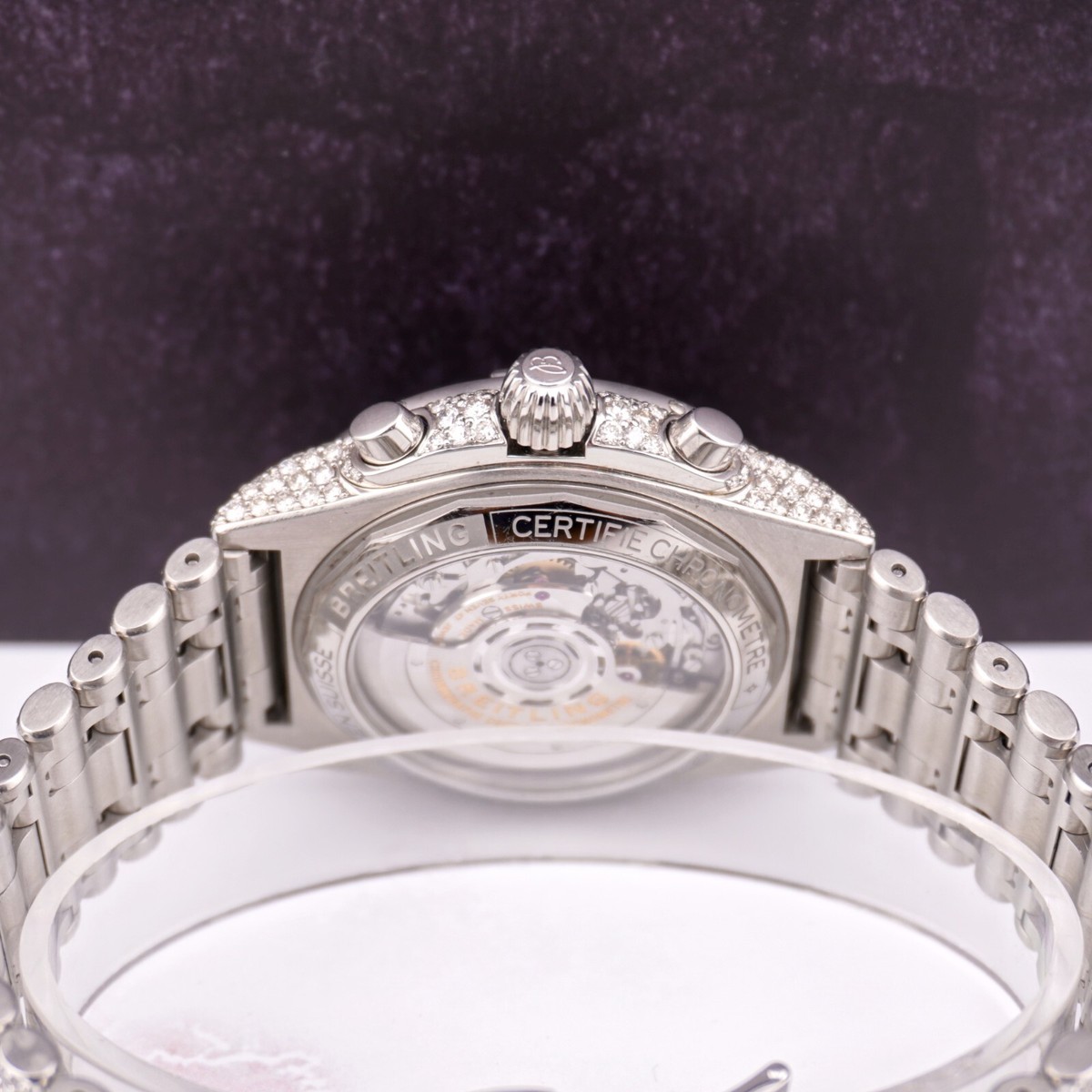 Breitling Chronomat 42mm Copper Dial 22ct Iced Out Diamond Mens 