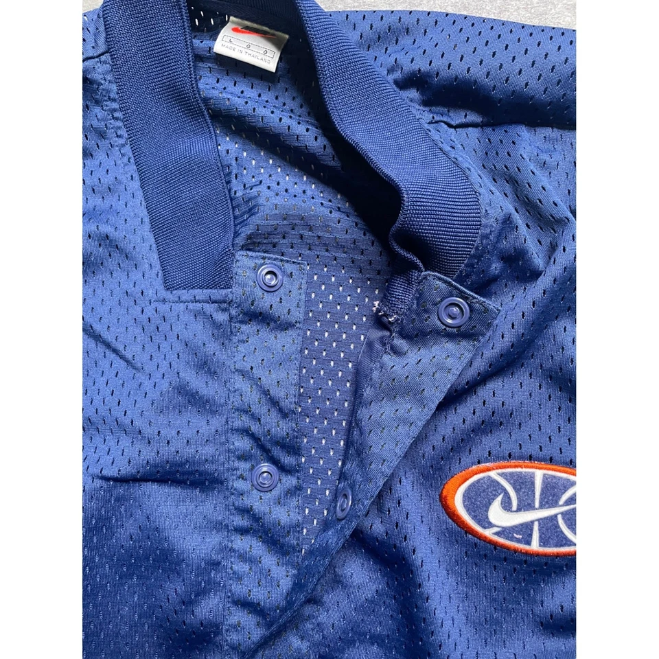 复古耐克篮球纽扣球衣衬衫网眼刺绣标志蓝色橙色 L — 第 4/4 张图片