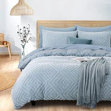Chic Boho Jacquard with Tufted 3Pcs Duvet Cover Set Microfiber King Bedding