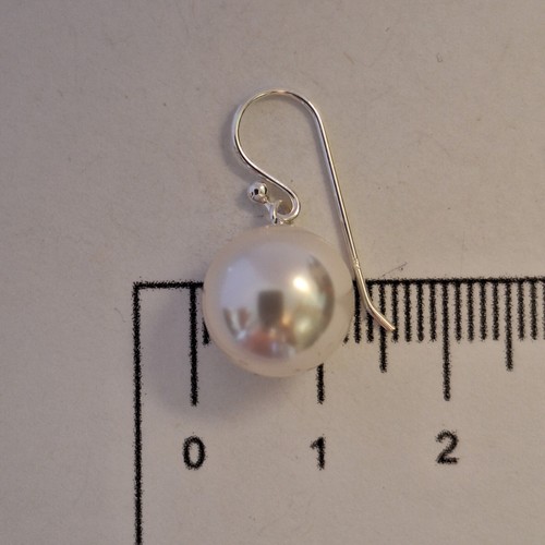 Large 12mm White Pearl Short Drop Dangle Earrings 100% 925 Sterling Silver Hooks - Picture 6 of 12