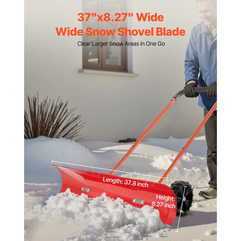 Snow Shovel with Wheels 37.8" Plastic Snow Removal Pusher Snow Plow for Driveway - Image 2 of 4
