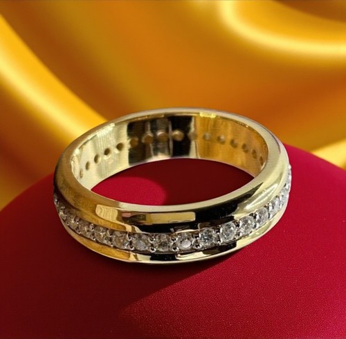 14K Yellow Gold Plated 3CT Round Cut Lab-Created Diamond Men's Wedding Band Ring - Picture 4 of 5