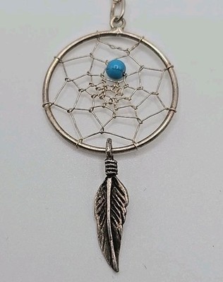 Signed Pino Native American Sterling Silver Turquoise Dreamcatcher Necklace 3.6g
