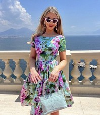 Rare $1,750 Dolce & Gabbana Floral Bluebell Cotton Poplin Mini Dress IT38 XS