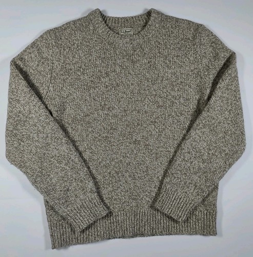 Vintage L.L. Bean Mens 100% Lambswool Beige Crew Neck Sweater Size L