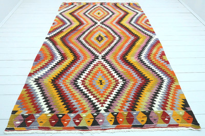Antique Turkish Antalya Kilim, Orange Color Rug, Large Area Rugs 69''x109'' Carpet