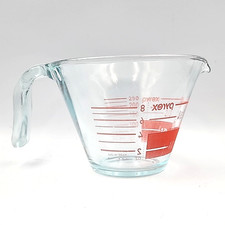 Pyrex 1 Cup 8 Oz Glass Measuring Cup - Red Read From Inside - Markings - Vintage